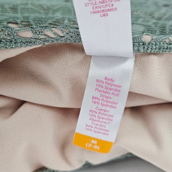 Sage Green Crochet Lace One-Piece Swimsuit Nude Lining Sexy Lace Up Side Medium - Picture 11 of 14